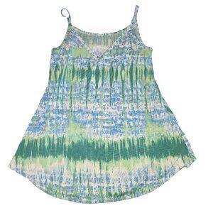 Tie Dye Camisole Green Blue Tank Top Spaghetti Strap Rounded Hem Size Small